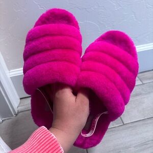 UGG fluff hot pink slippers
